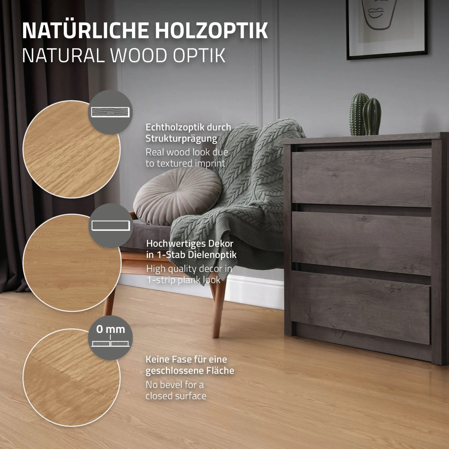 ML-Design Vinylboden Eiche Sundance, selbstklebend, braun. Bodenbelag in Holzoptik für Wohnräume.