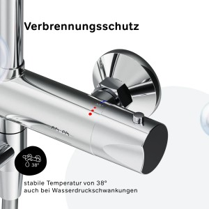 Detailaufnahme: AM.PM Duschsystem Thermostat mit 38°C Verbrühschutz. Chrom.