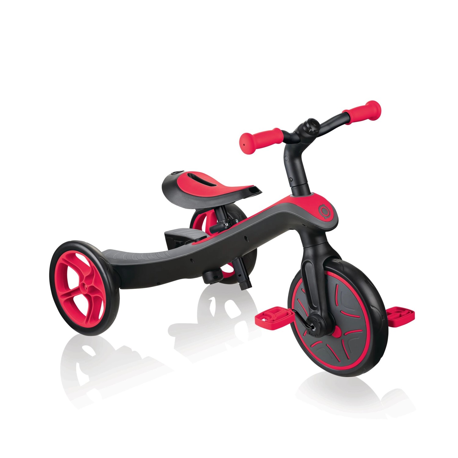 Globber Explorer Trike 2in1 Dreirad und Laufrad für Kinder 10/8 5 Zoll TPR-Sattel Höhenverstellbar Rot