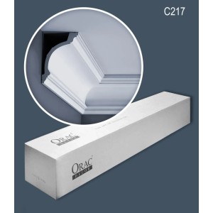 ORAC DECOR C217 LUXXUS Zierleisten Set mit 7 weißen Stuckleisten (14 m) und Detailansicht.