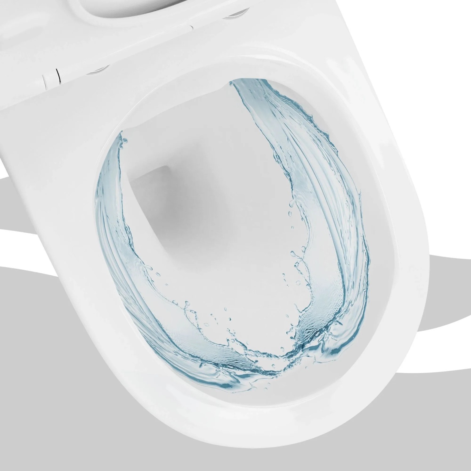 Spülrandloses Hänge-WC aus weißer Keramik mit aktiver Spülung; für Hygiene und einfache Reinigung.