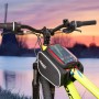 Lifenaxx Fahrradtasche LX-029: Rahmentasche mit Smartphone-Fach am Fahrrad befestigt.
