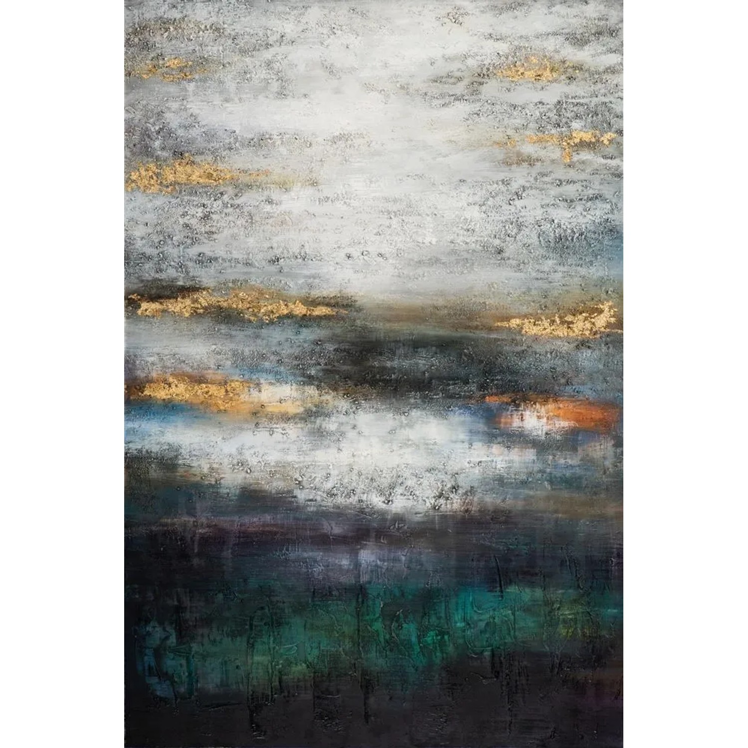 Art Universe Leinwandbild Grau Grüne Abstrakte Farbkomposition 100 x 150 cm