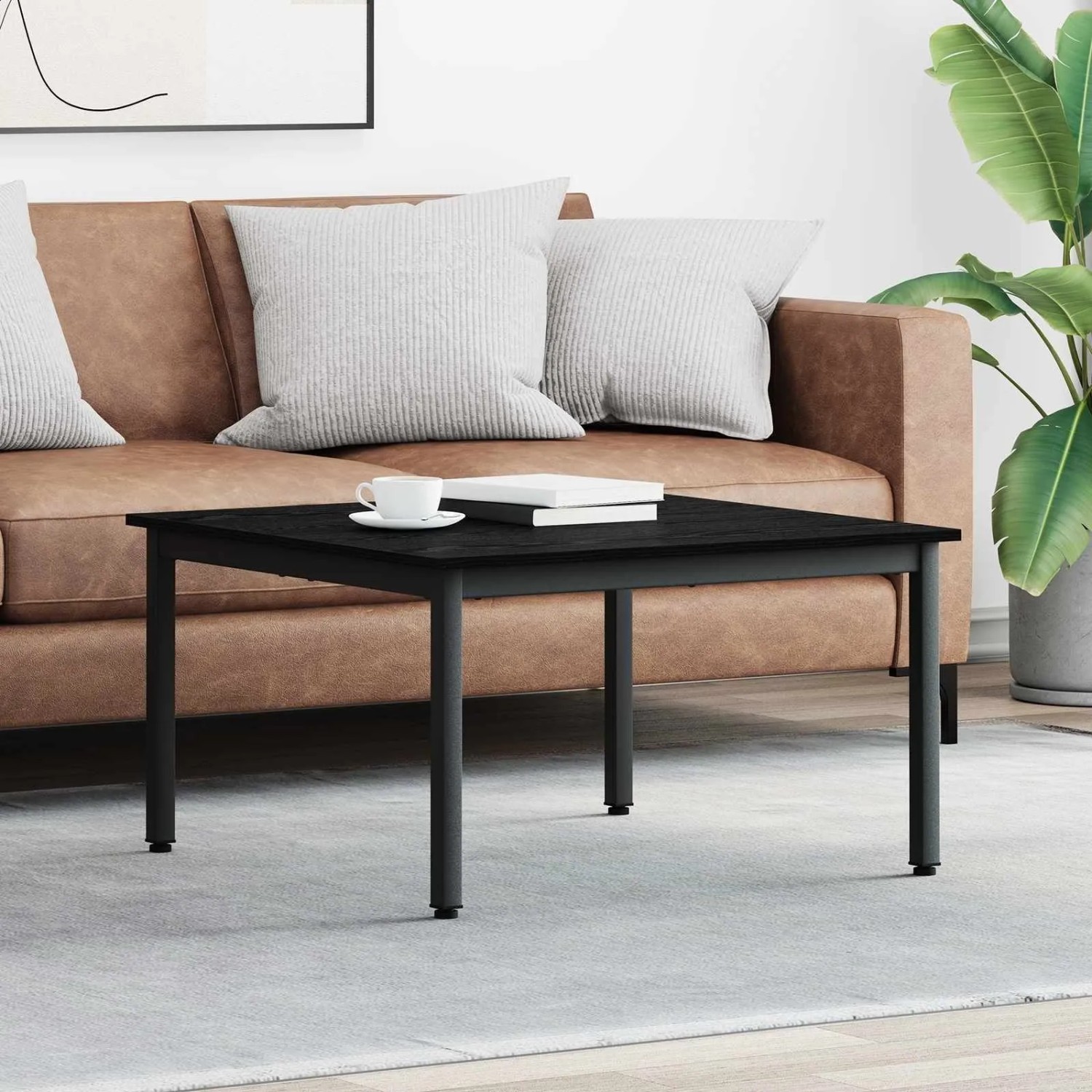 Quadratischer Couchtisch in Schwarz Eichen-Optik von vidaXL, passend zum Wohnzimmer-Interieur.
