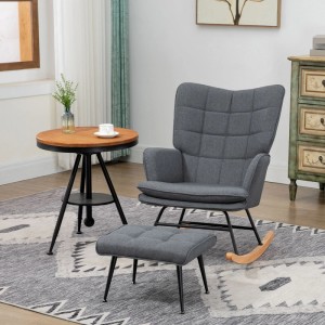 Grauer HOMCOM Schaukelstuhl mit passendem Hocker in modernem Design für Wohnzimmer. Gepolsterter Sessel zum Entspannen.