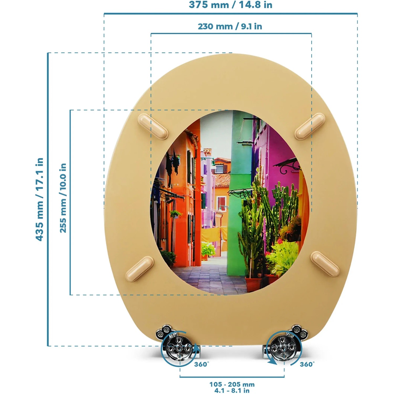 Sanfino WC-Sitz Colorful Houses: Toilettendeckel mit bunten Häusern und Absenkautomatik.