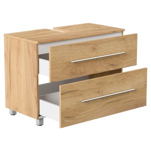 Posseik Waschbeckenunterschrank Mondial Universal 85 cm in Eiche Gold mit zwei Schubladen.