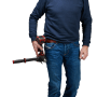 Einhell Akku-Schlagbohrschrauber TP-CD 18/120 Li-i BL-Solo mit Bohraufsatz am Gürtel.