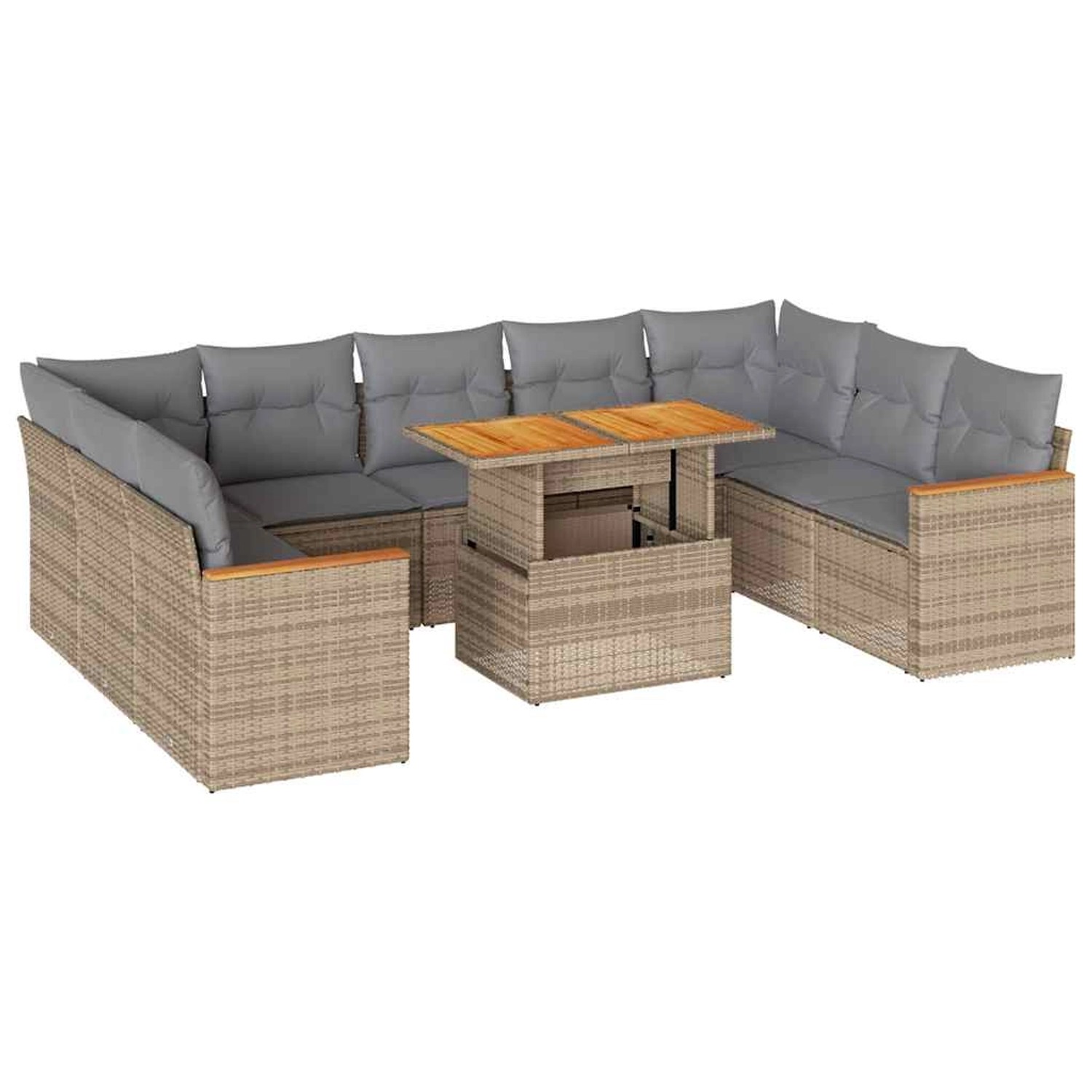 vidaXL 10-Tlg Garten-Sofagarnitur mit Kissen Beige Poly Rattan Akazie 33275 günstig online kaufen