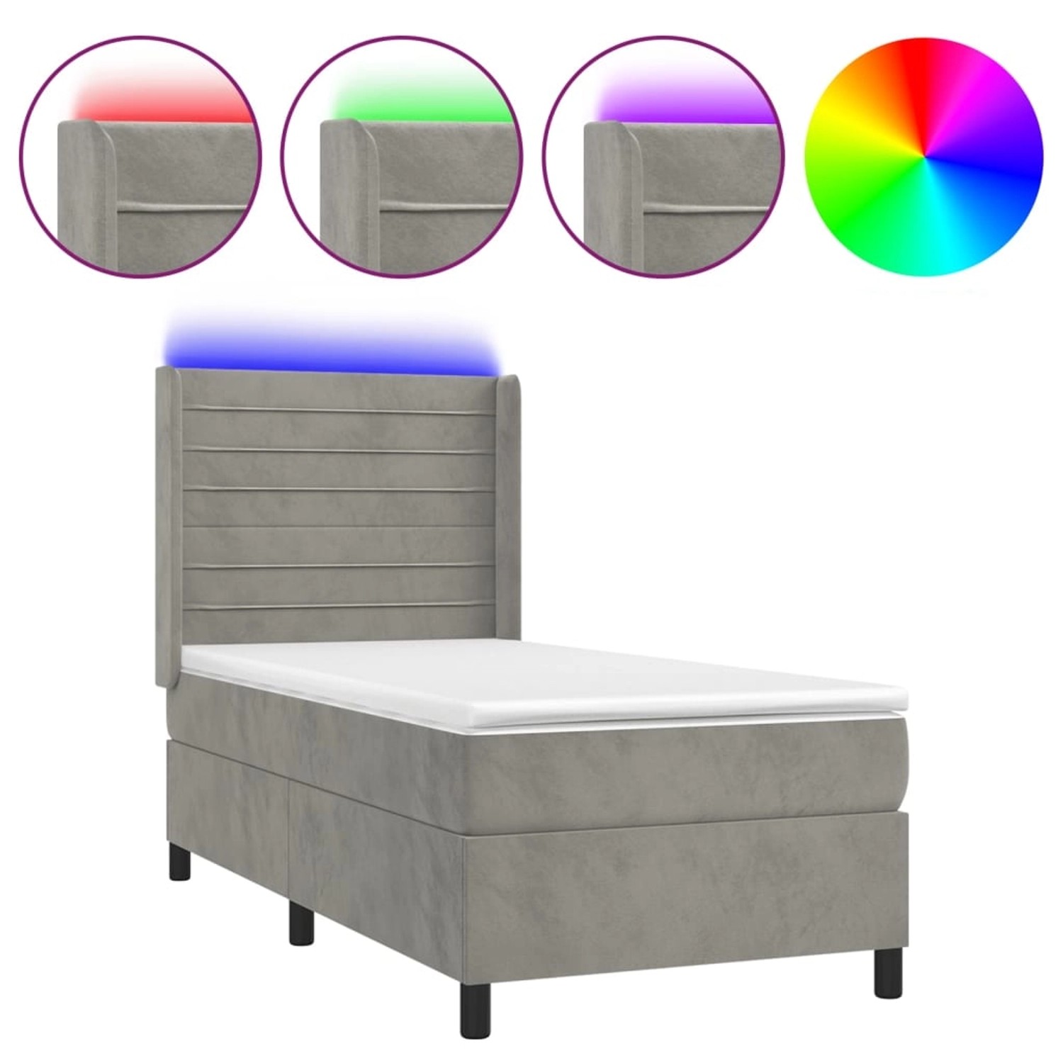 vidaXL Boxspringbett mit Matratze & LED Hellgrau 90x190 cm Samt1537722 günstig online kaufen