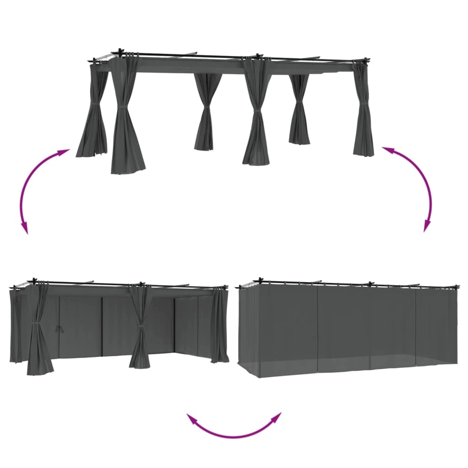 vidaXL Pavillon Anthrazit 6x3 m mit Vorhängen, verschiedene Aufbauvarianten.