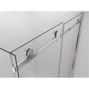 Detailaufnahme der Glaszentrum Hagen Aphrodite Duschkabine mit Schiebetür und Chrombeschlägen.