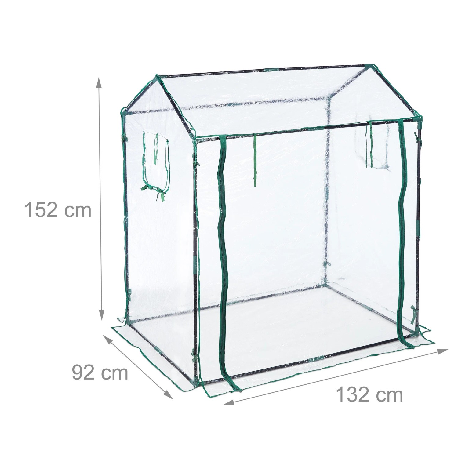 Transparentes PVC-Foliengewächshaus mit dunkelgrünem Rahmen, aufrollbarer Tür, 152x132x92 cm für Pflanzenanzucht.