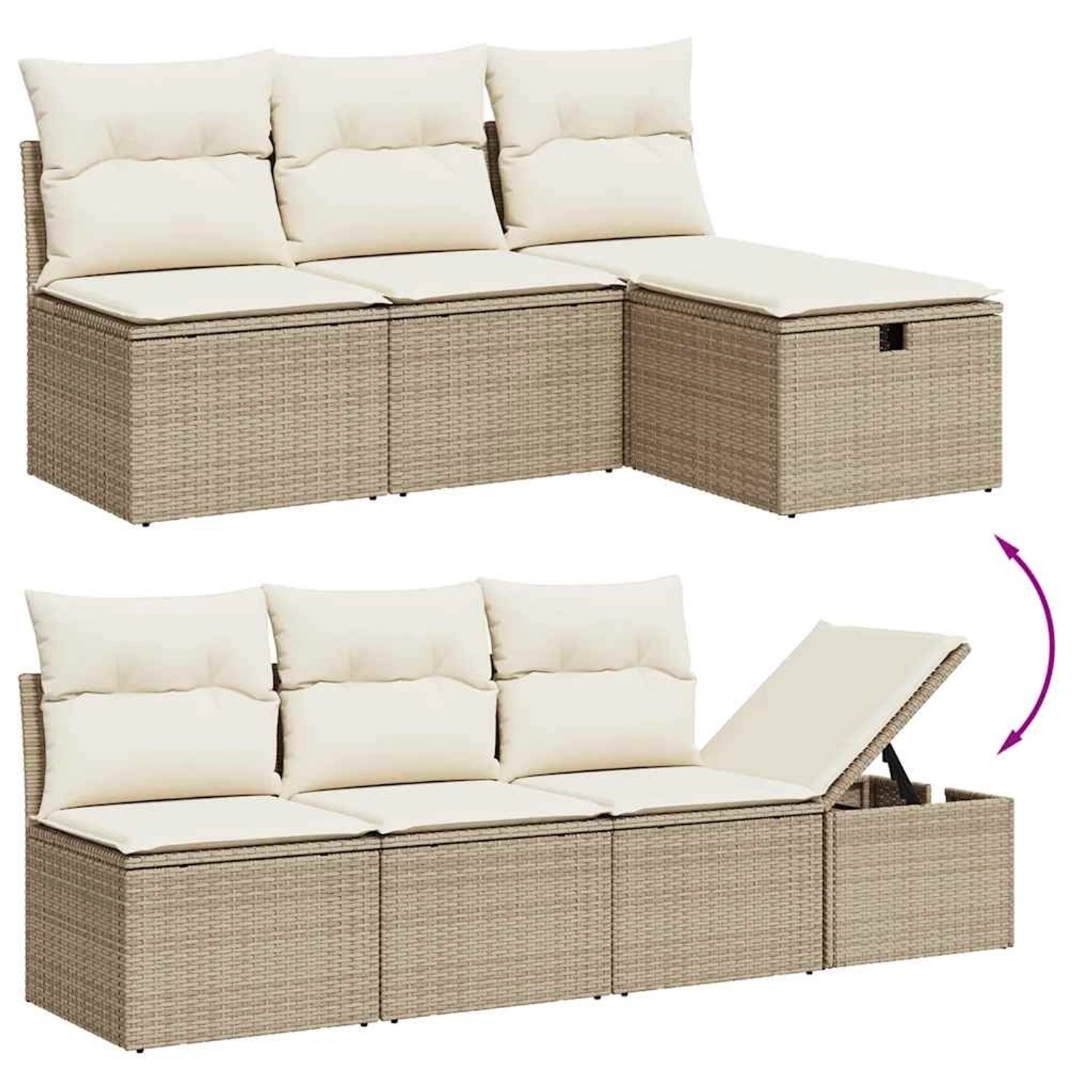 Beige 8-tlg. Garten-Sofagarnitur aus Polyrattan mit Kissen. Modulares Design mit Stauraum.