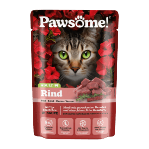 Pawsome Katzen-Nassfutter Adult Rind, saftige Stücke in Sauce. Katzenfutter mit Rind.