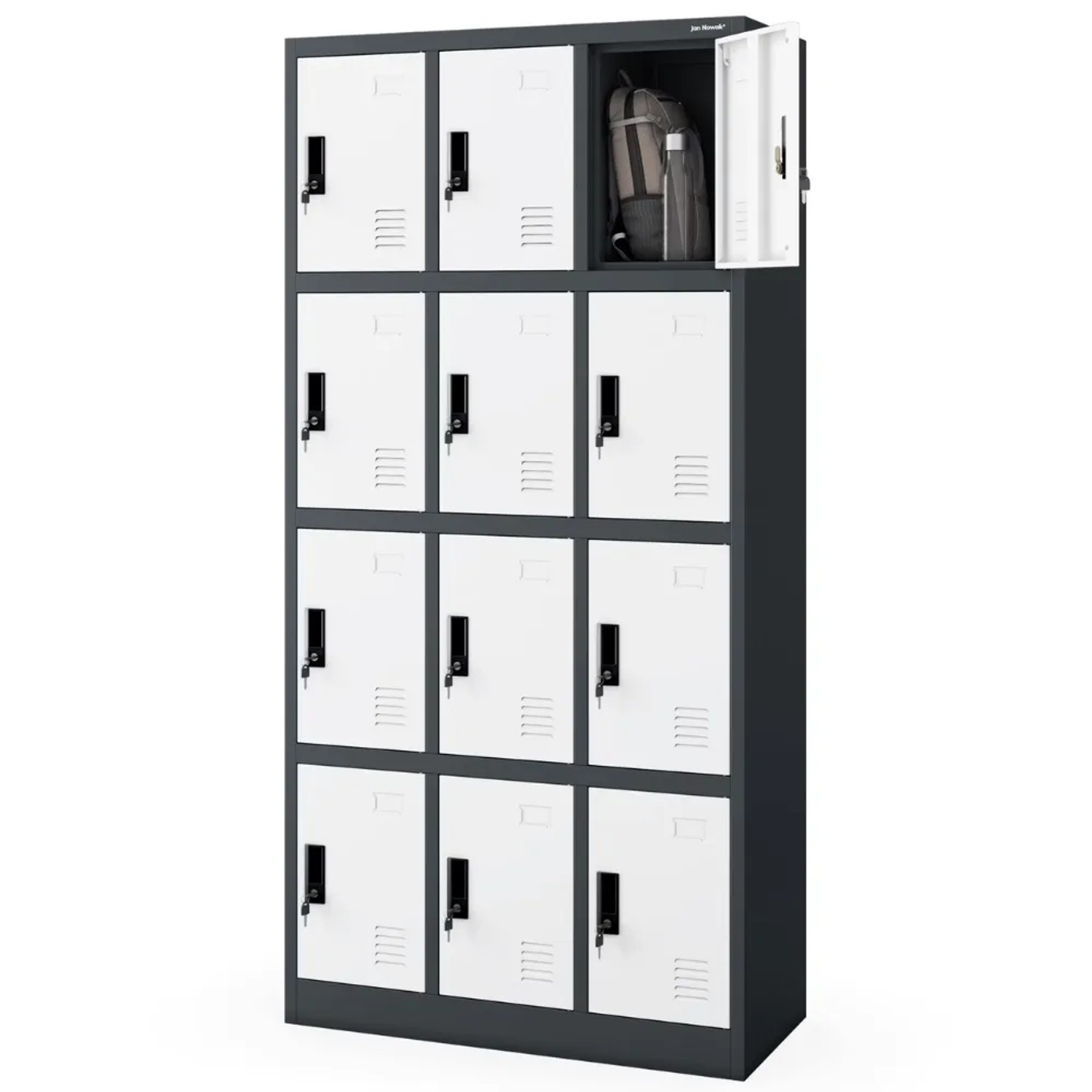 JAN NOWAK Schließfachschrank Spind MARCIN 12 Fächer 185 x 90 x 40 cm Anthrazit-Weiß