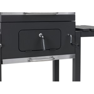 Detailansicht des Holzkohlegrills Tepro Toronto Click in Anthrazit/Edelstahl mit Kohleklappe und Kurbel.