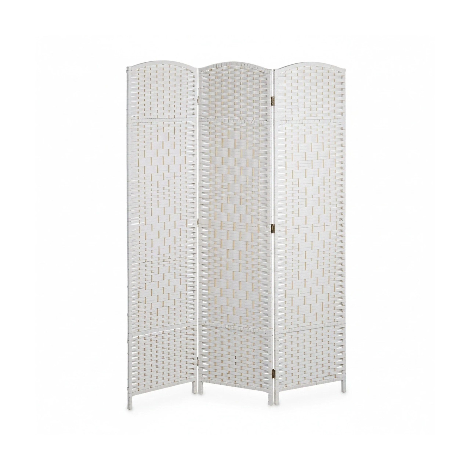 Relaxdays Paravent Holz Papierseil Weiß 3-teilig Faltbar 170 cm x 120 cm x 2 cm 3,2 kg