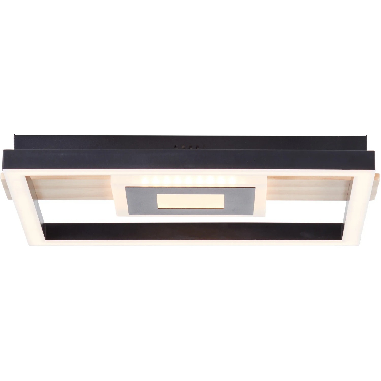 Moderne LED-Deckenleuchte Baldo in Schwarz-Holz Optik, 30x28 cm, für stimmungsvolle Beleuchtung.