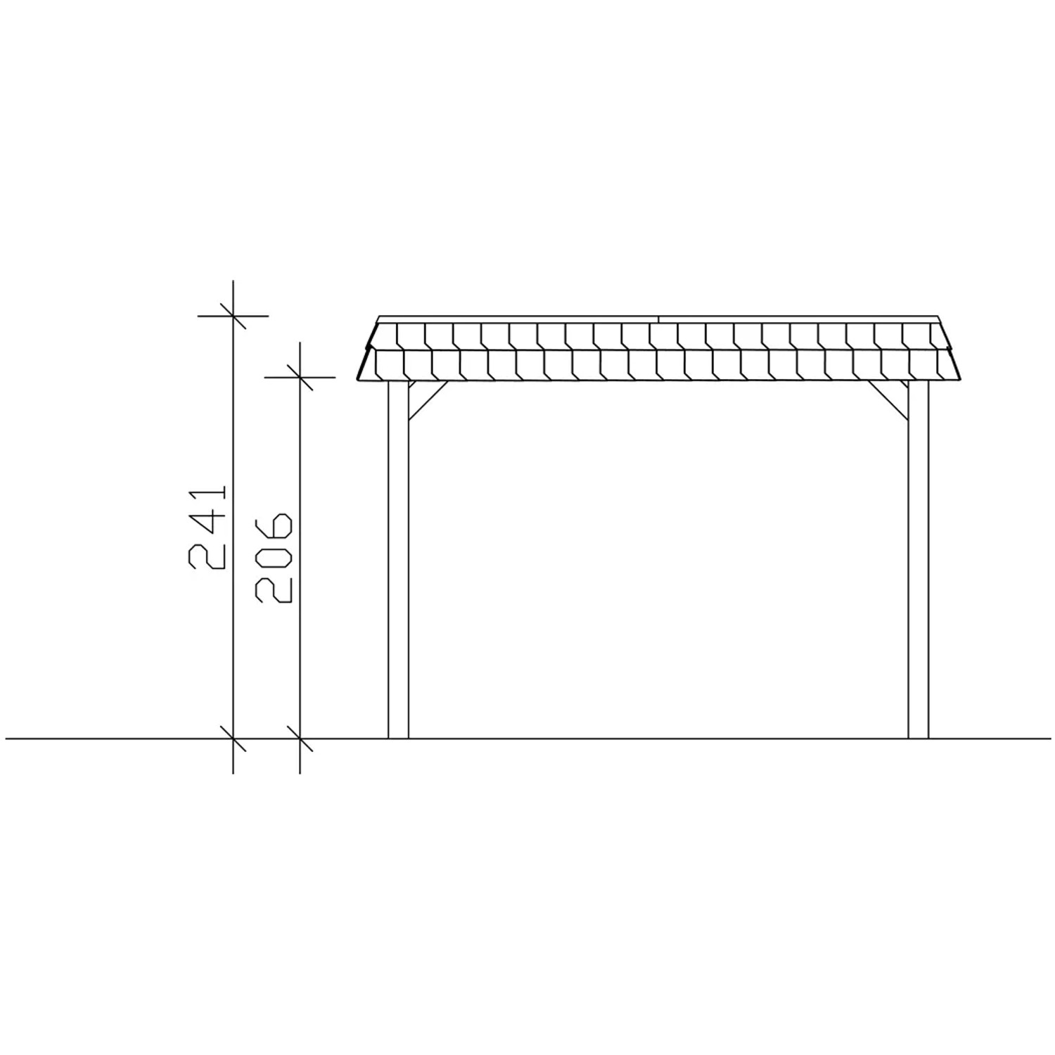Skizze: Skan Holz Einzelcarport Nussbaum, Maße 345x589cm, Höhe 241cm. Ideal als Unterstand.
