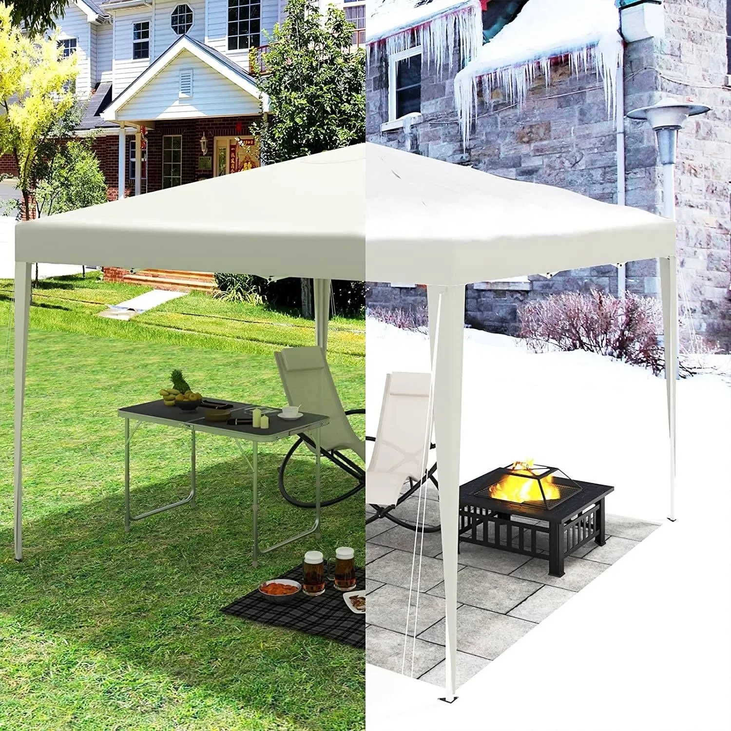 Beiger WOLTU Pop-Up Pavillon 3x3m als Sonnenschutz für Garten, Terrasse oder Camping.
