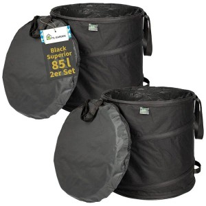 TTL GARDEN Pop Up Laubsack BLACK SUPERIOR 85 L 2er Set – Gartensack Schwarz 260 g/qm Selbststehend