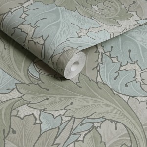 William Morris Vliestapete Acanthus, mehrfarbig mit Blätter-Motiv.
