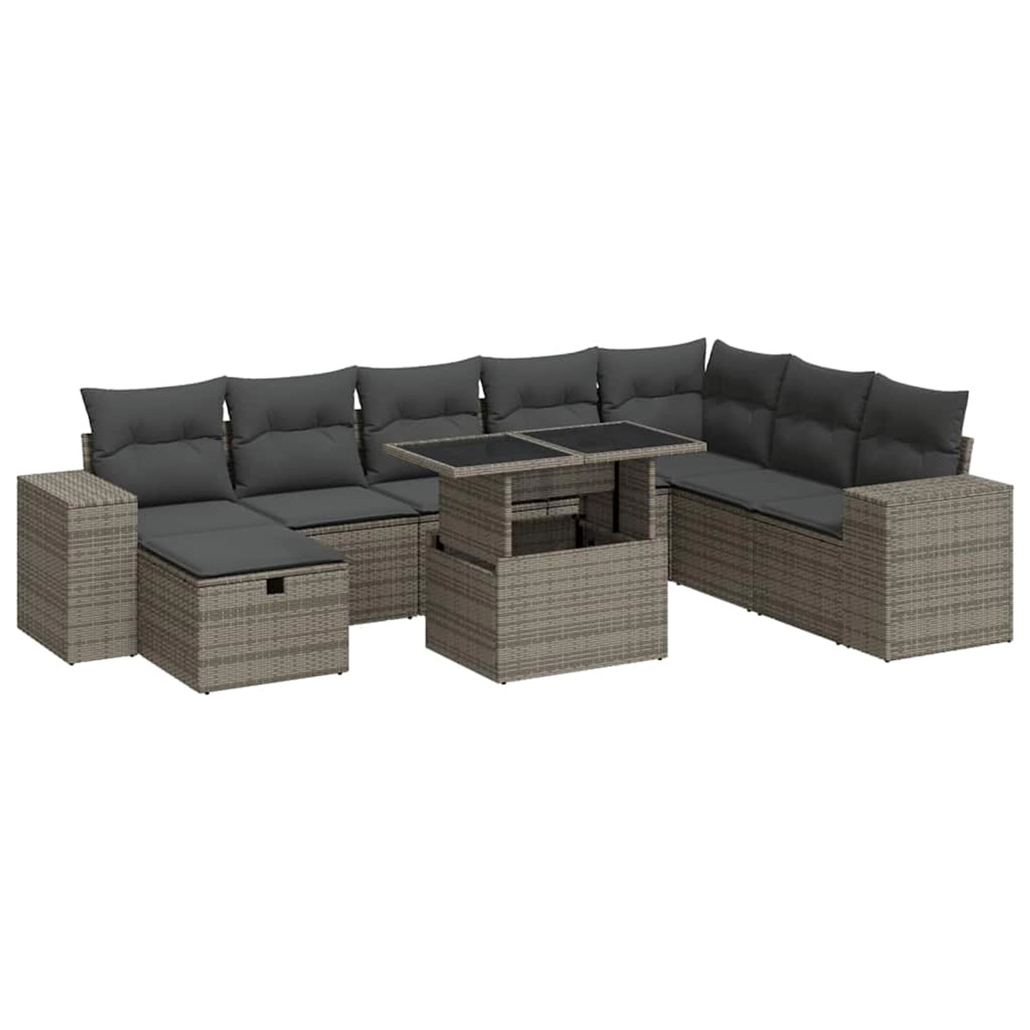 vidaXL 9-Tlg Garten-Sofagarnitur mit Kissen Grau Poly Rattan 3327960 günstig online kaufen