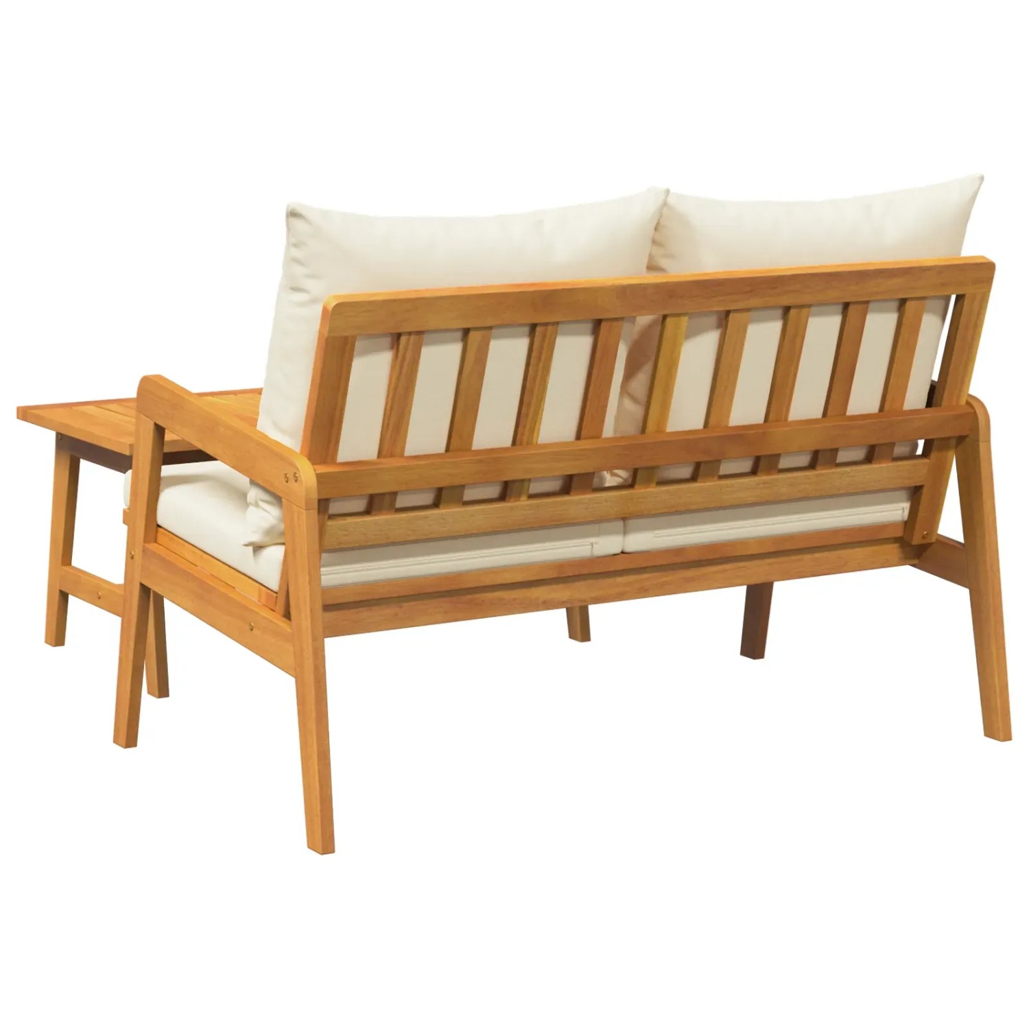vidaXL Bistro-Set aus Akazienholz mit Bank und Tisch, inkl. Kissen. Gartenmöbel für 2 Personen.