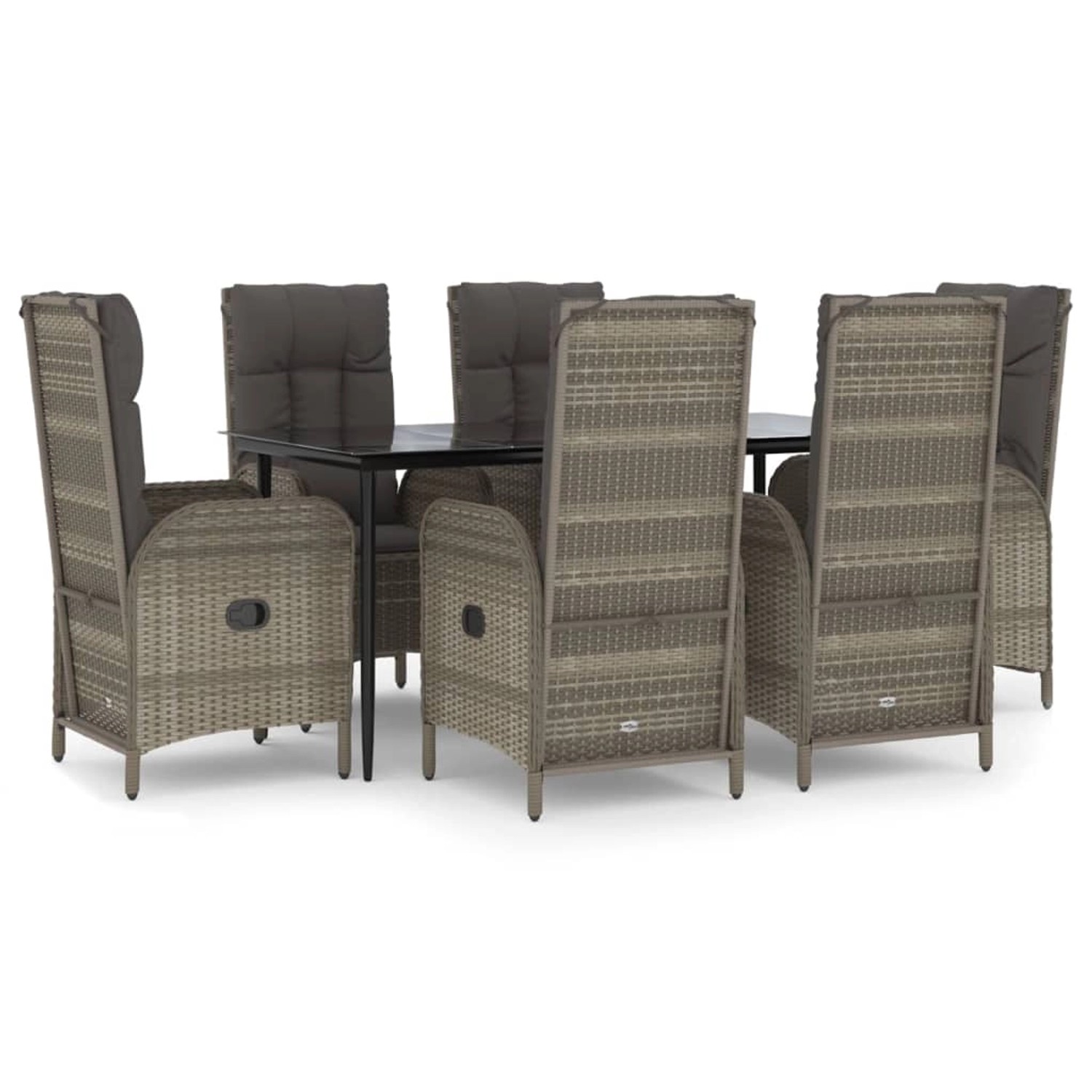 vidaXL 7-Tlg Garten-Essgruppe mit Kissen Schwarz und Grau Poly Rattan 3185182