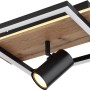 Moderne, 2-flammige LED-Deckenleuchte Kassu in Schwarz matt mit Holzoptik und schwenkbarem Spot.