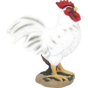 Weiße Dekofigur Hahn, 19x8x21 cm, für die Gartendekoration.