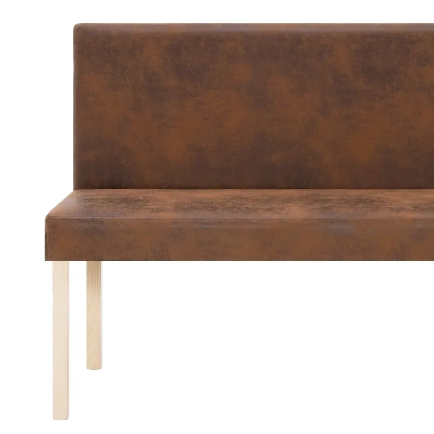 Braune vidaXL Sitzbank (139,5 cm) in Wildleder-Optik mit hellem Holzgestell.