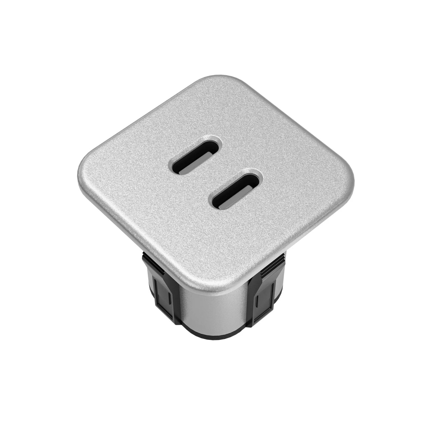 kalb USB C Hub Einbau 2 Fach Ports Oben und Unten Laden Datenübertragung für Möbel Tischplatten Arbeitsplatten Netzteil PC Anschluss Silbergrau