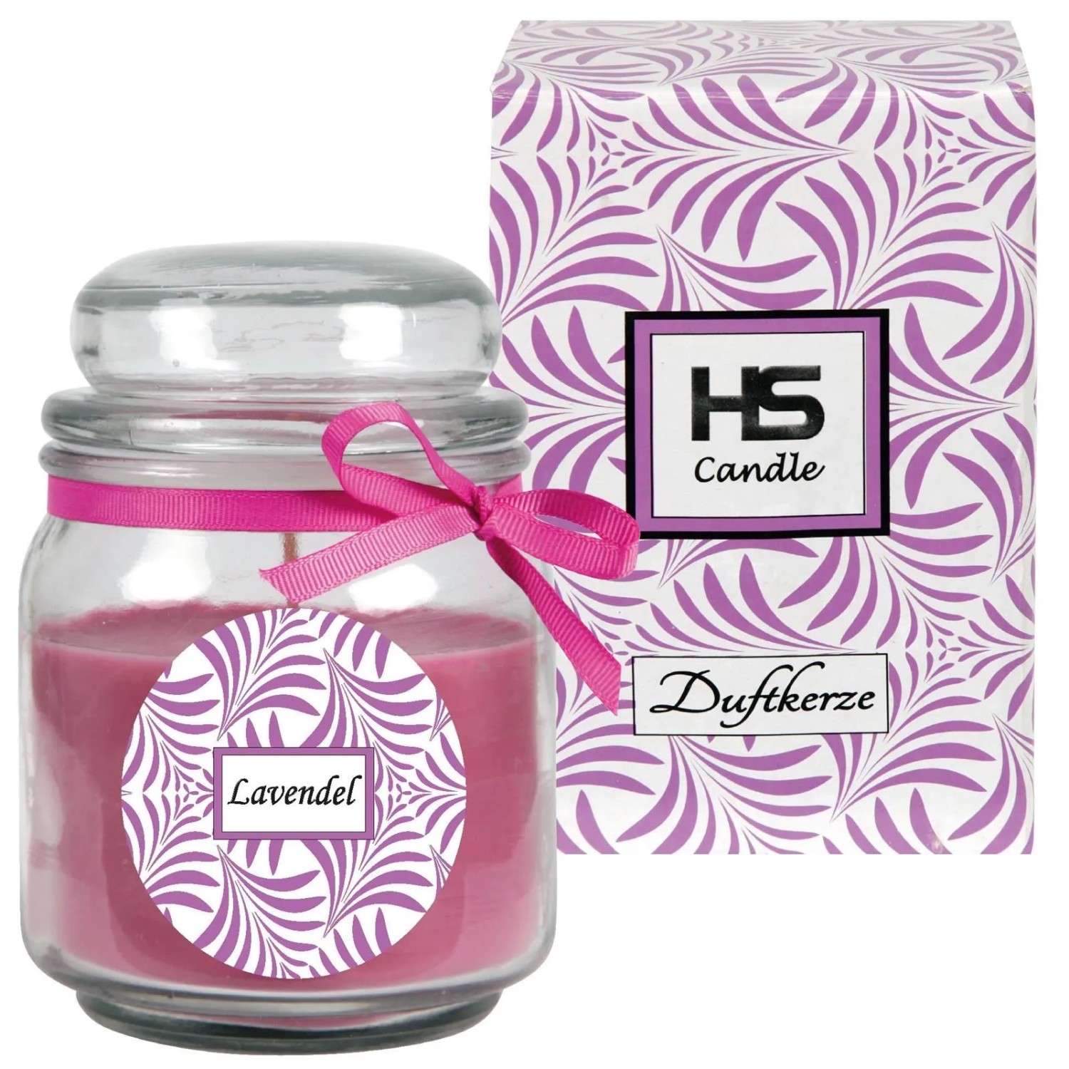 HS Candle Duftkerze Lavendel im Bonbonglas (Ø9cm) mit Schleife und Verpackung.