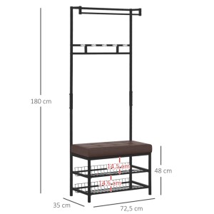 HOMCOM Garderobenständer mit Sitzbank und 2 Schuhablagen aus Metall, 180cm hoch.