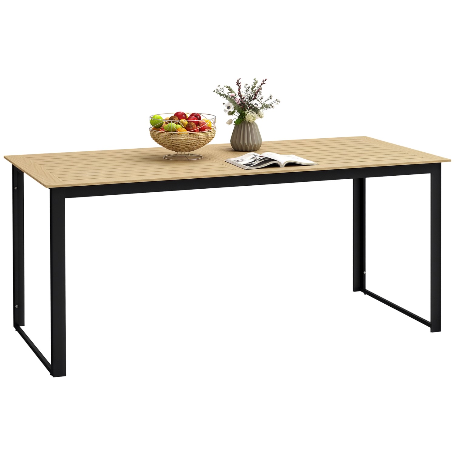 Outsunny Gartentisch Kunststoff  Metall 175L x 78B x 75H cm Teak günstig online kaufen