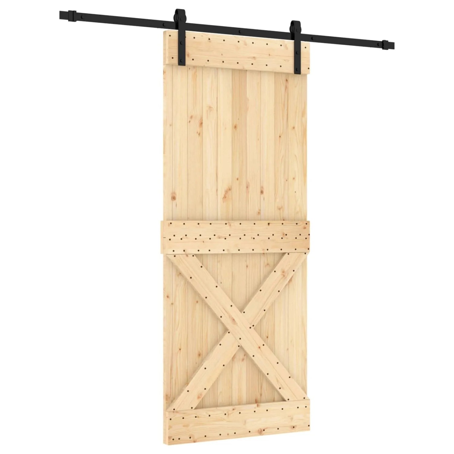 vidaXL Schiebetür Natur und Schwarz 85 x 210 cm Massivkiefer 3444925