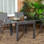 Schwarzer Outsunny Gartentisch aus Aluminium mit Glasplatte, teilweise ausgezogen.