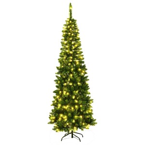 Costway Bleistift Weihnachtsbaum mit Led-Leuchten 200cm