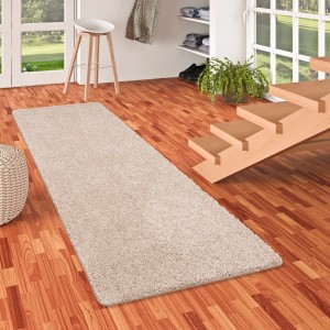 Beiger Snapstyle Hochflor-Teppich Milano, 80x200cm. Langflor Teppichläufer für Wohnräume.