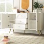 Merax Kommode 140cm, creme-weiß, mit 3 geschwungenen Schubladen und Schranktüren. Moderner Wohnzimmerschrank mit goldenen Füßen.