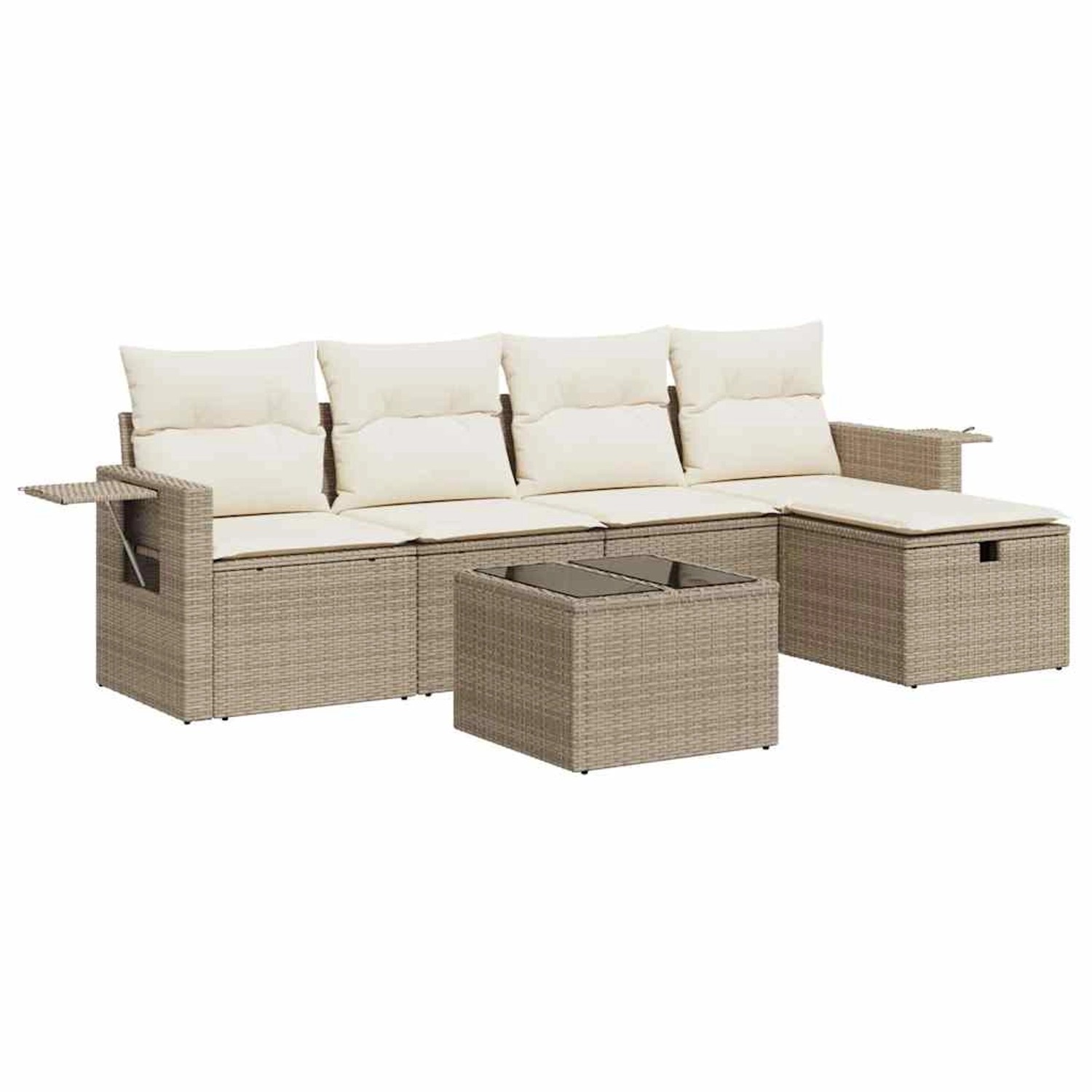vidaXL 6-Tlg Garten-Sofagarnitur mit Kissen Beige Poly Rattan 3325474