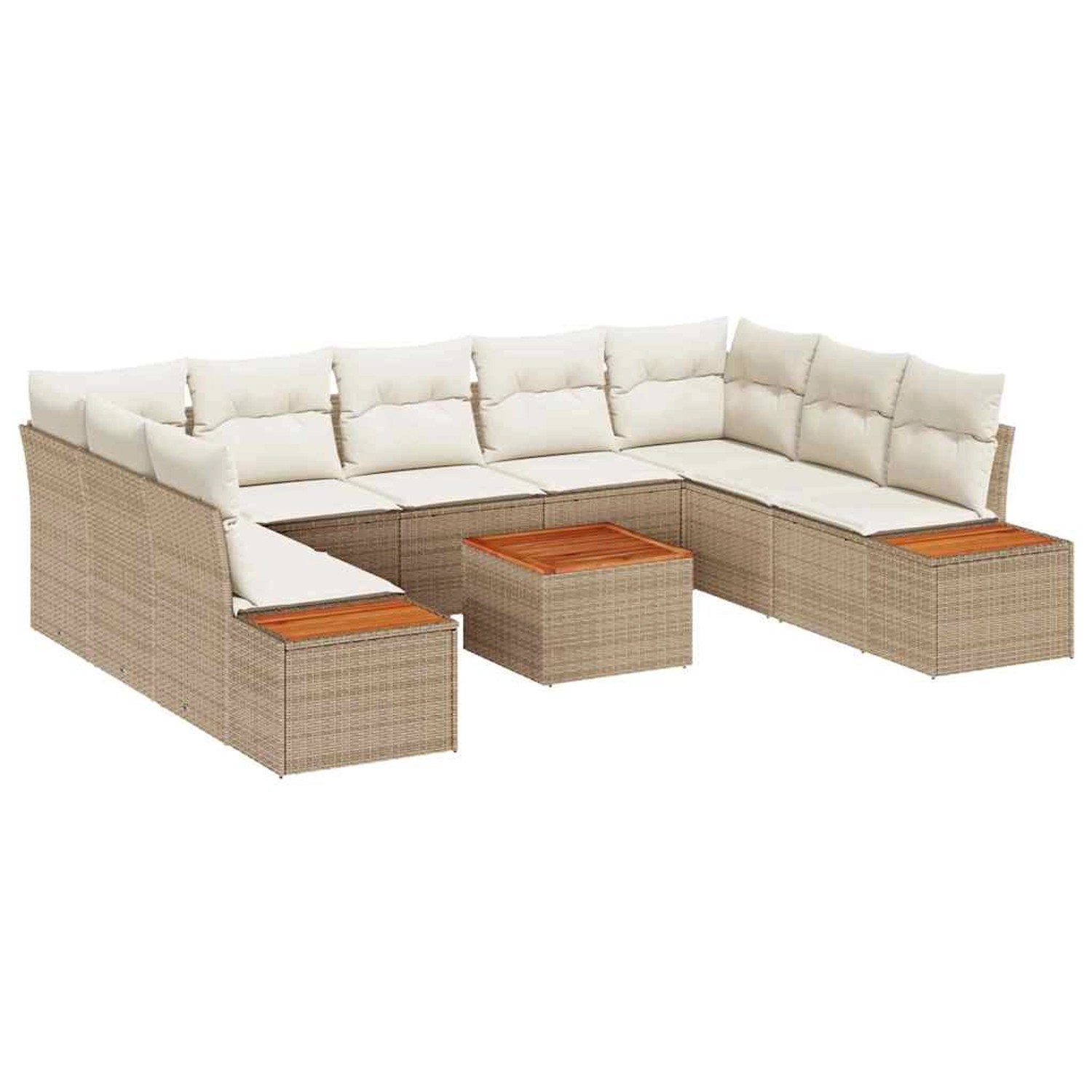 vidaXL 10-Teiliges Garten-Sofa-Set mit Kissen in Beige Poly Rattan Akazie 3 günstig online kaufen