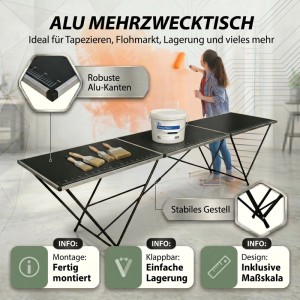 TRUTZHOLM Tapeziertisch Alu Flohmarkttisch 300x60 cm Klappbar mit Messskala