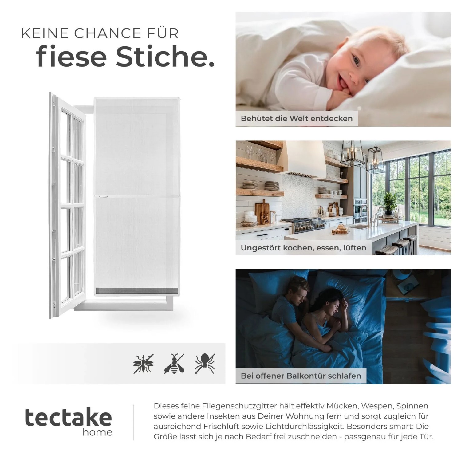 Tectake Fliegengitter Mit Aluminiumrahmen  Für Türen  Zuschneidbar Wetter  und Uv Beständig  1 x 95 x 210 cm Weiß_7