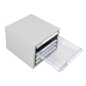 Lichtgrauer PROREGAL Schubladencontainer Kobra mit 5 transparenten Schubladen.