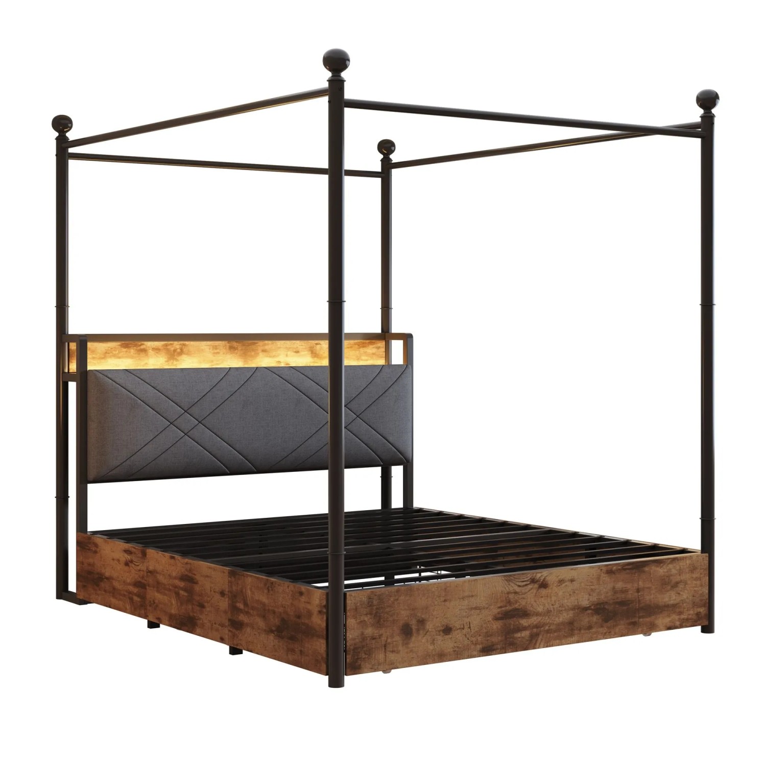 Merax Doppelbett 140x190cm Eisen Stauraum LED Schwarz