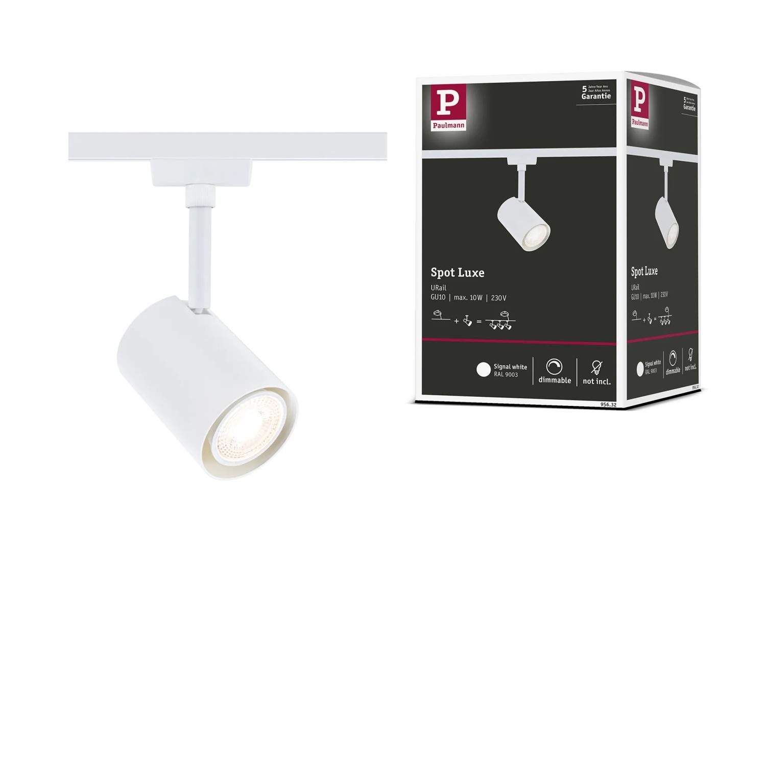 Paulmann URail Schienenspot Luxe, signalweiß, mit Verpackung. LED-Schienensystem für flexible Beleuchtung.