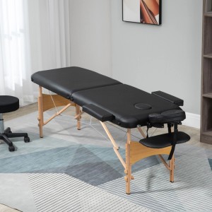 HOMCOM Massagetisch schwarz, klappbar, höhenverstellbar, Kunstleder, Holzgestell, mit Kopfstütze und Armlehnen.